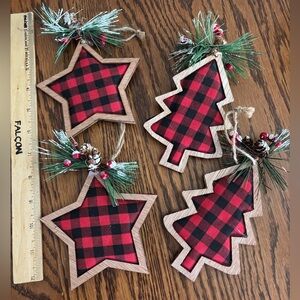 Plaid Holiday Ornaments Set - Red and Black